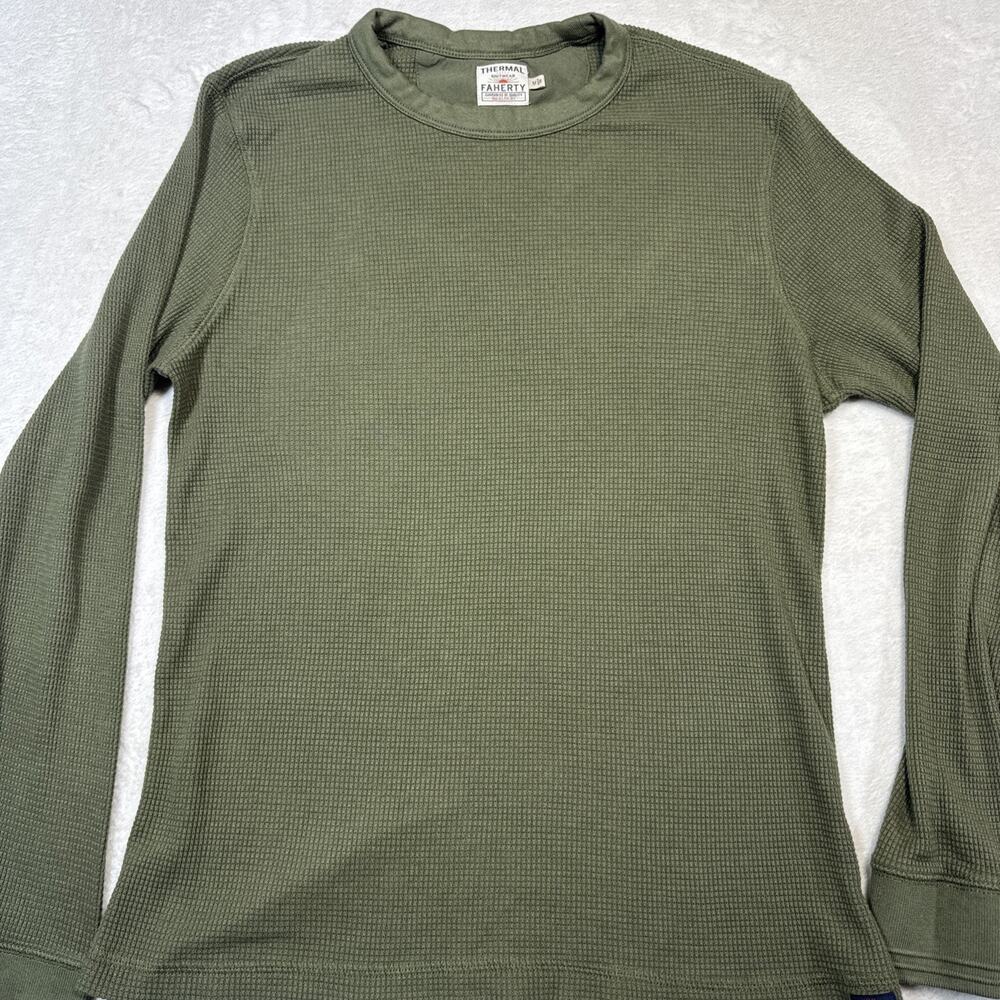 FAHERTY M THERMAL Waffle Knit Long Sleeve Shirt Moss Layered Utility Crew